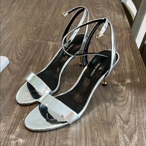 Nine West Silver Kitten Heel Sandals